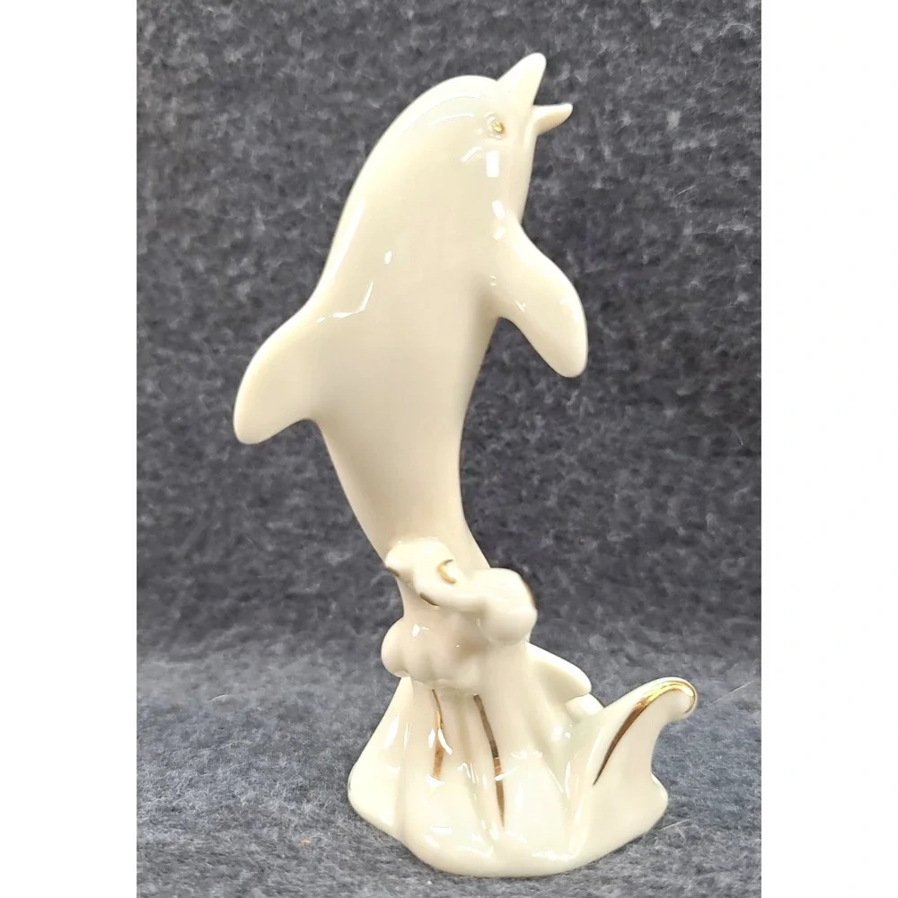 Lenox White Dolphin Porcelain Figurine 24K Gold Trim Elegant Ocean Collectible